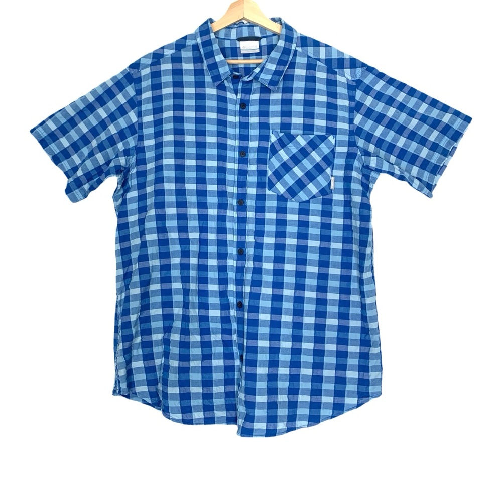Columbia Men’s Blue Checked Button Up Shirt Short Sleeves Size XL Outdoors